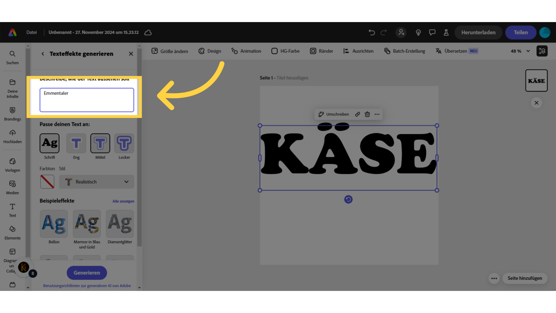 Adobe Express: Texteffekte generieren