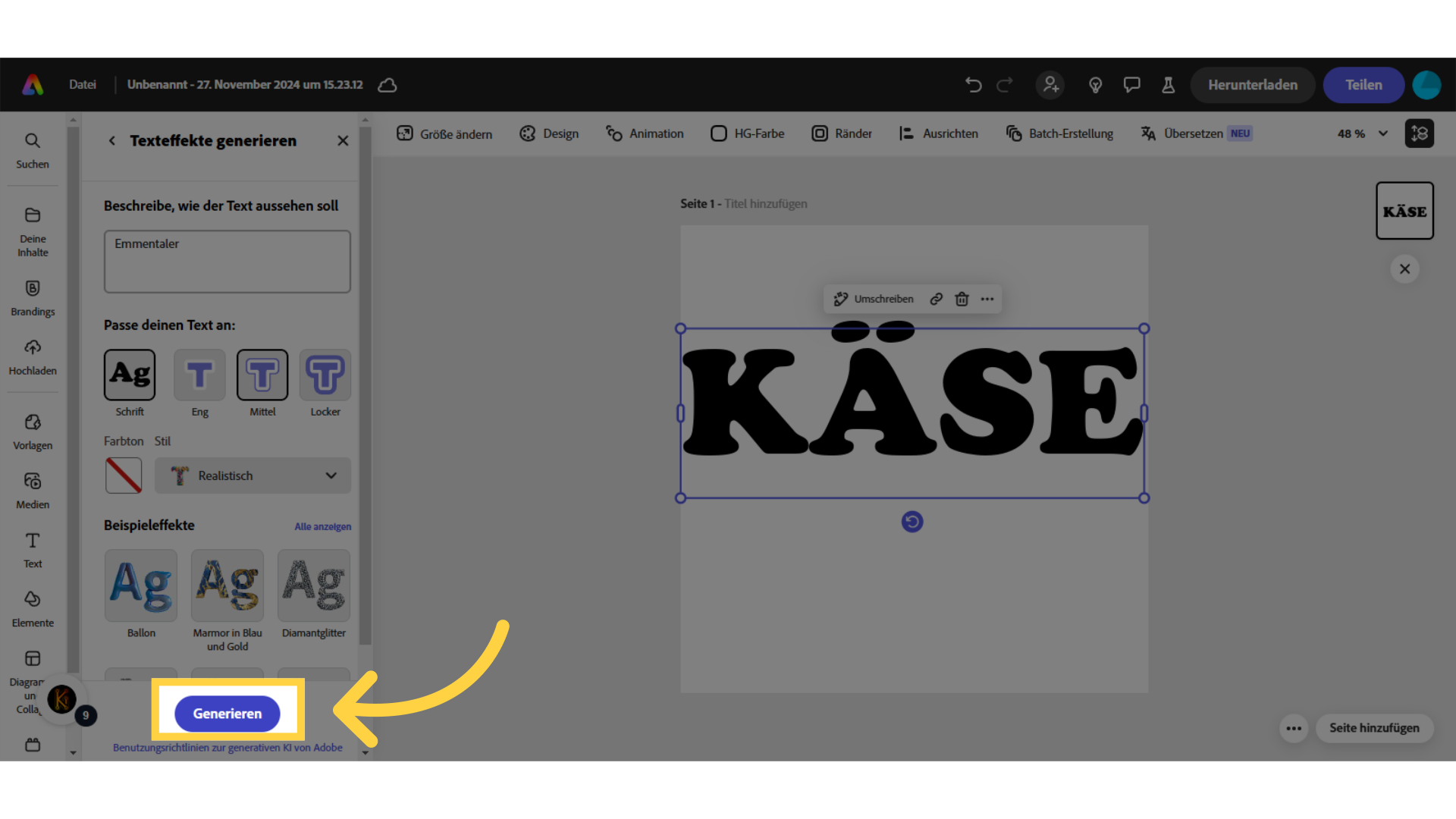 Adobe Express: Texteffekte generieren