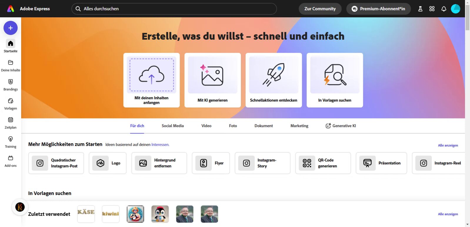 Adobe Express: Vorlage generieren