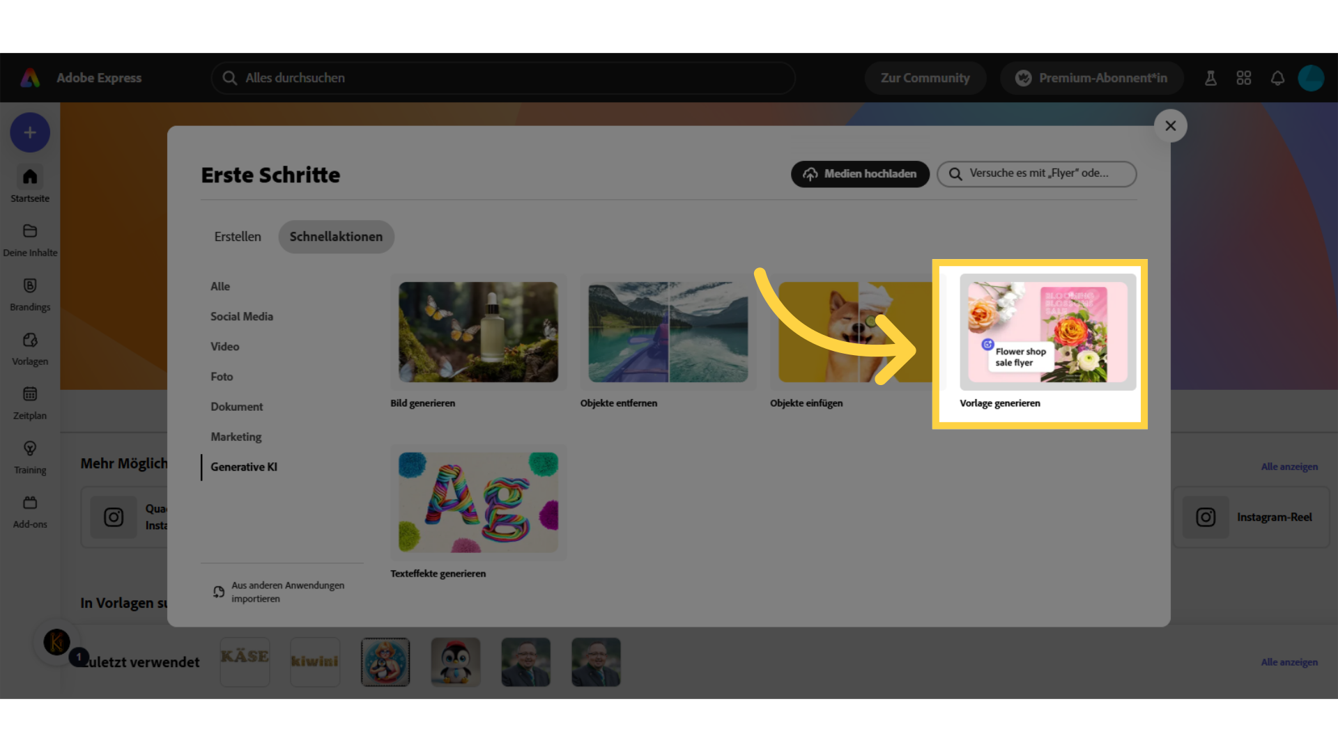 Adobe Express: Vorlage generieren