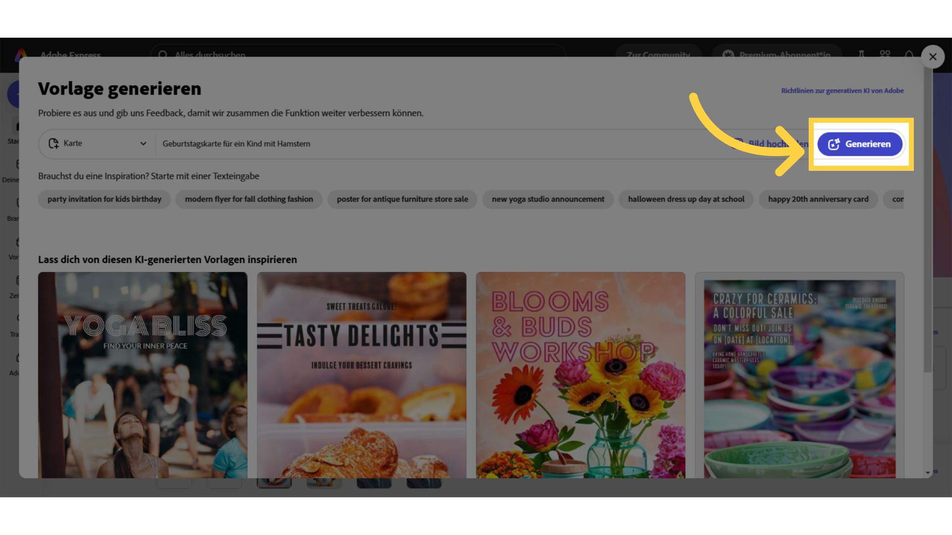 Adobe Express: Vorlage generieren