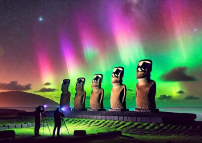 KI-generiertes Bild einer Aurora Borealis über den Osterinseln