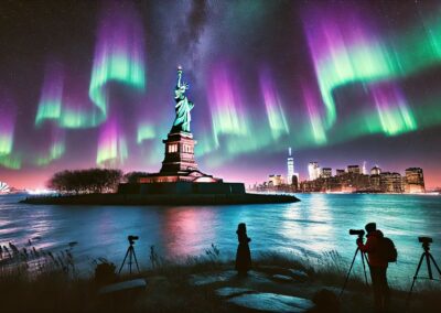 KI-generiertes Bild einer Aurora Borealis über New York
