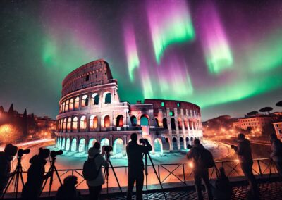 KI-generiertes Bild einer Aurora Borealis über dem Kolosseum in Rom