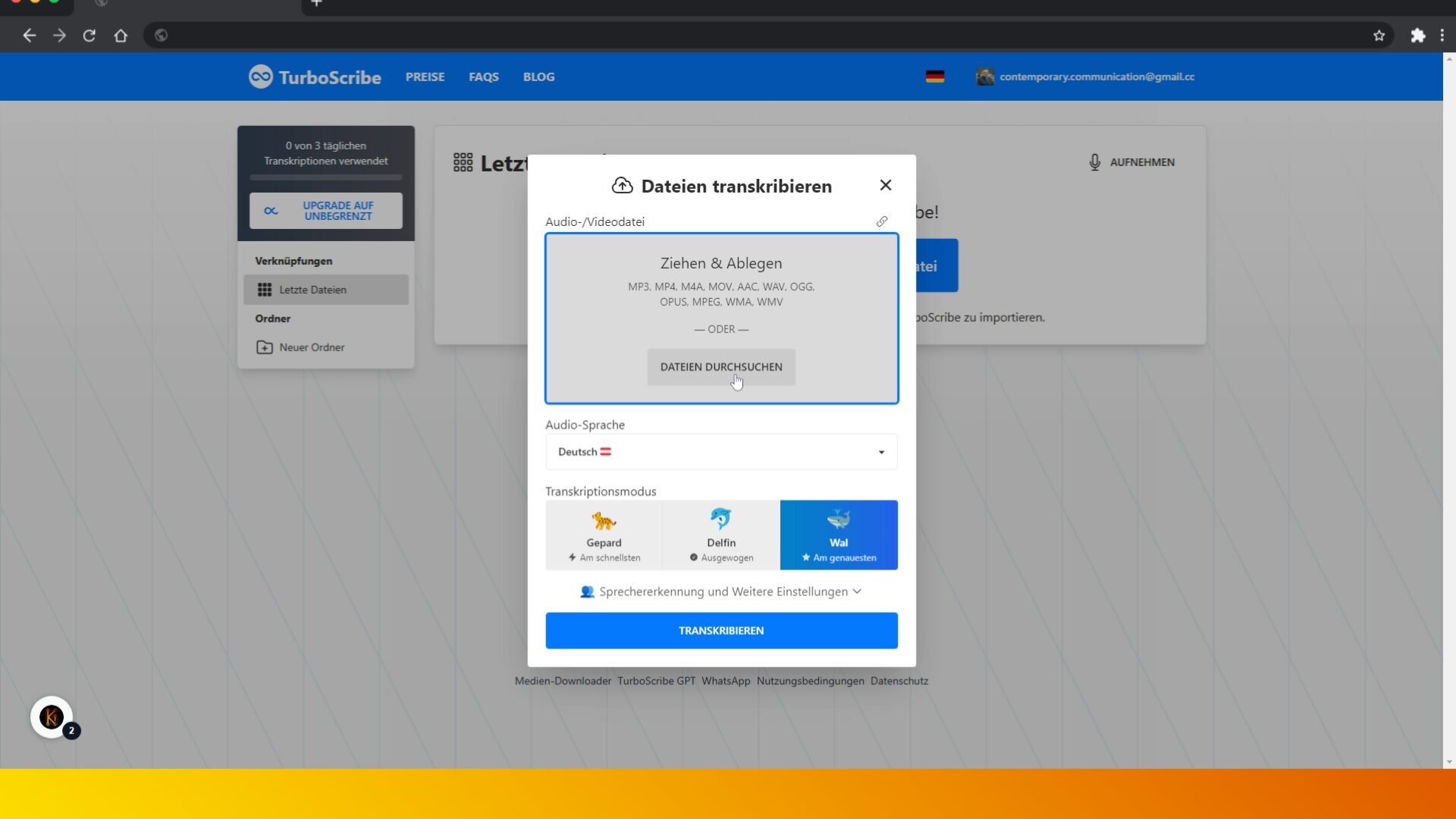 TurboScribe: Text transkribieren
