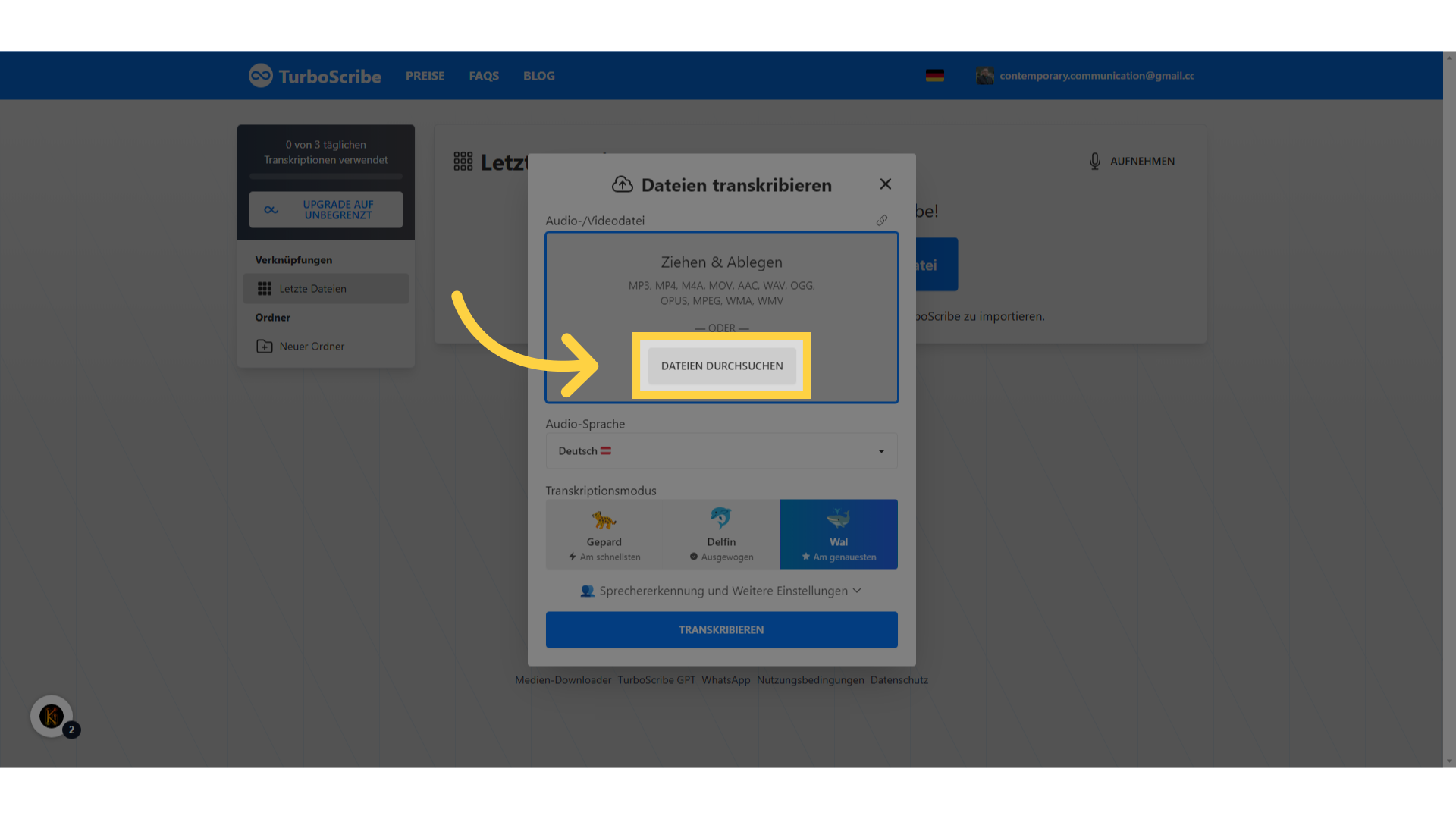 TurboScribe: Text transkribieren