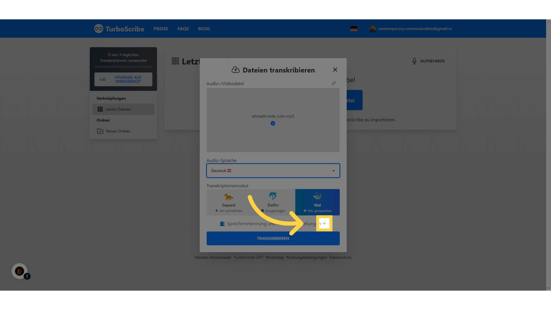 TurboScribe: Text transkribieren